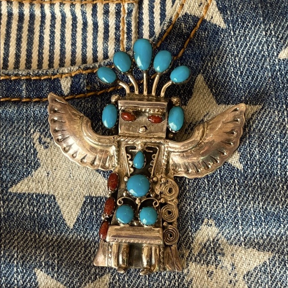 native American sterling Silver and Turquoise Kachina pendant - Picture 7 of 10